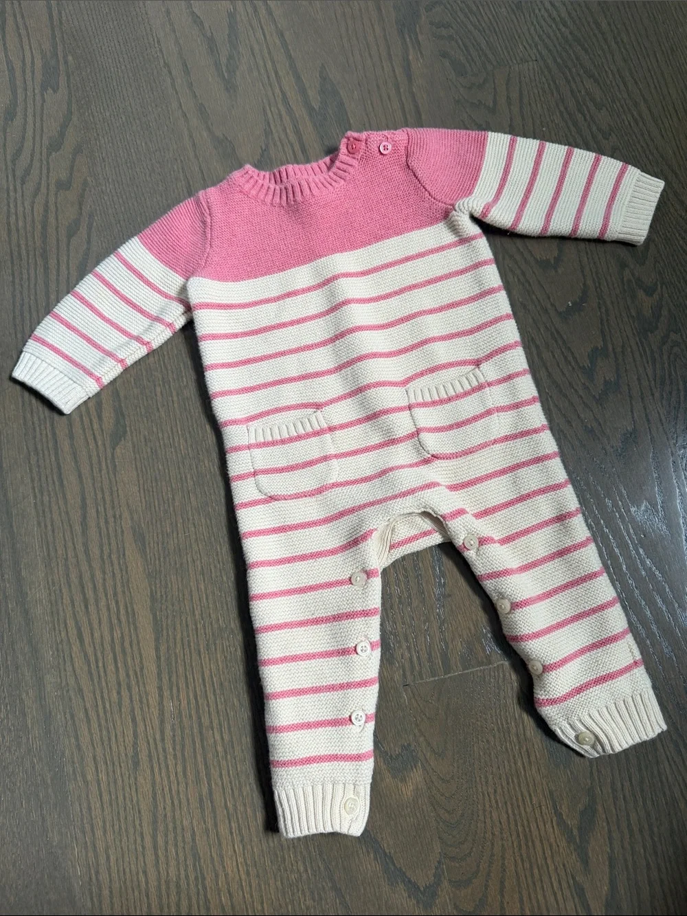baby GAP Pink & Cream Striped Knit Romper 6-12M
